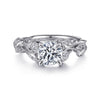 14K White Gold Floral Round Diamond Engagement Ring