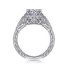 Unique 14K White Gold Vintage Inspired Diamond Halo Engagement Ring