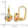 14K with White Rhodium and Rose Gold Plated Polished Love Knot Leverback Earrings