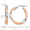 10K with White Rhodium and Rose Gold Plating Twisted Hoop Earrings