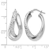 Sterling Silver RH-plated Polished / Textured Fancy Hoop Earrings