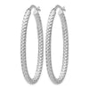 Sterling Silver RH-plt Polish/Textured Oval Hinged Hoop Earrings