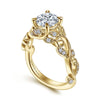 14K Yellow Gold Floral Round Diamond Engagement Ring