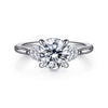 14K White Gold Round Three Stone Lotus Diamond Engagement Ring