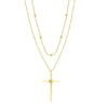Bead and 1pt Diamond Cross Duo Necklace