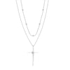 Bead and 1pt Diamond Cross Duo Necklace