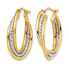 14K Two-tone Polished and Textured Twisted Hoop Earrings