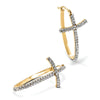 14K Crystals Polished Cross Hoop Earrings