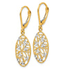 10K w/Rhodium D/C Leverback Dangle Earrings