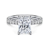 14K White Gold Radiant Hidden Halo Diamond and Engagement Ring