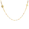 Tri-Color Cross and Virgin Mary Beaded Necklace