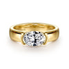 14K Yellow Gold Half Bezel East West Oval Diamond Engagement Ring